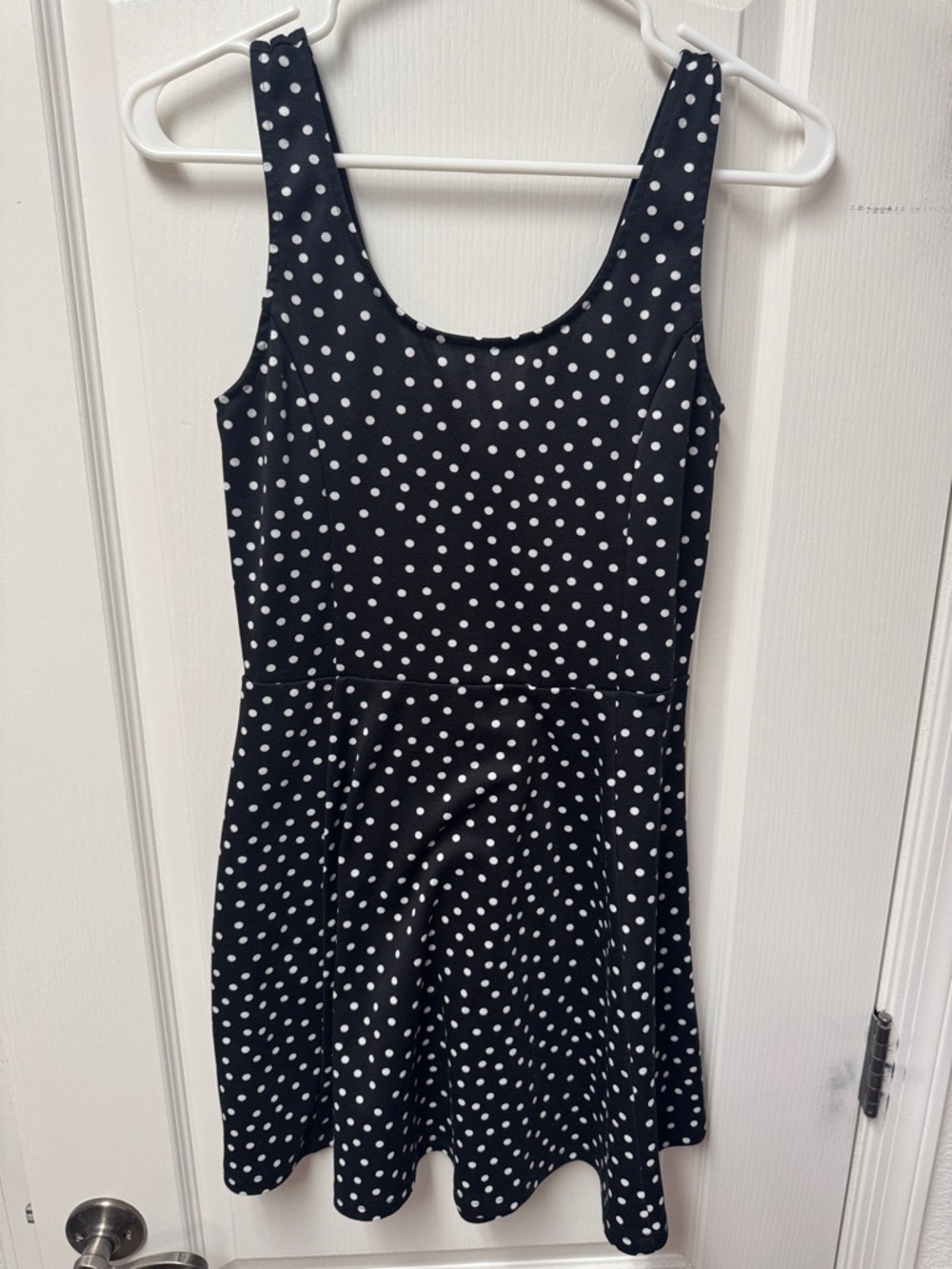 H&M Black and White Polka Dot Scoop Neck Mini Dress